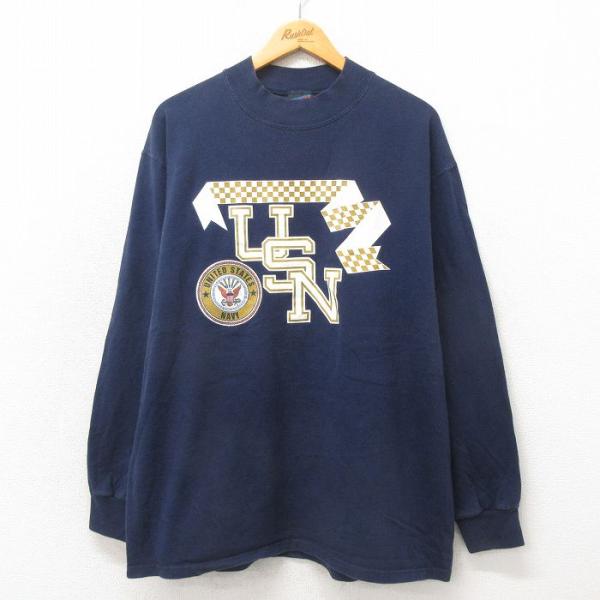 XL/古着 長袖 ビンテージ Tシャツ メンズ 90s ミリタリー USN コットン ハイネック モ...