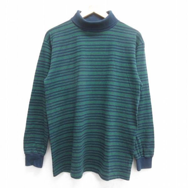 【50%OFF】L/古着 長袖 ビンテージ Tシャツ メンズ 90s タートルネック ハイネック 緑...