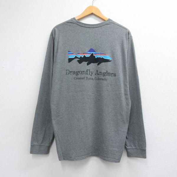 XL/古着 パタゴニア patagonia 長袖 Tシャツ メンズ 魚 クルーネック グレー 霜降り...