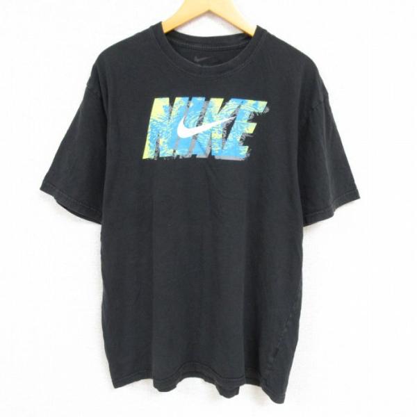 L/古着 ナイキ NIKE 半袖 ブランド Tシャツ メンズ ビッグロゴ クルーネック 黒 ブラック...