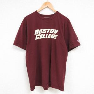 M/古着 チャンピオン Champion 半袖 ブランド Tシャツ メンズ ボストン カレッジ コットン クルーネック エンジ 23jul28 中古