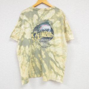 XL/古着 コロンビア Columbia 半袖 ブランド Tシャツ メンズ レインボーロッジ 魚 大きいサイズ コットン クルーネック 薄緑他 グリー｜