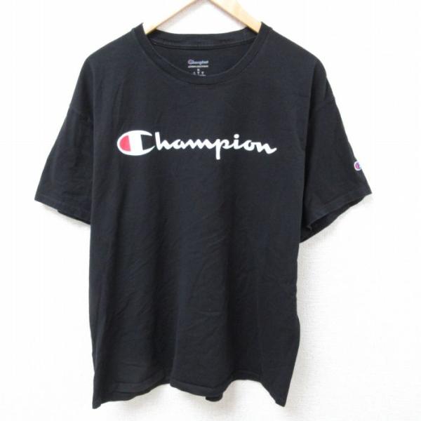 XL/古着 チャンピオン Champion 半袖 Tシャツ メンズ ビッグロゴ クルーネック 黒 ブ...