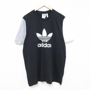 XL/古着 アディダス adidas 半袖 ブランド Tシャツ メンズ ビッグロゴ リーフ トレフォイル ツートンカラー クルーネック 黒他 ブラック 24｜