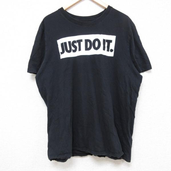 XL/古着 ナイキ 半袖 ブランド Tシャツ メンズ JUST DO IT クルーネック 黒 ブラッ...