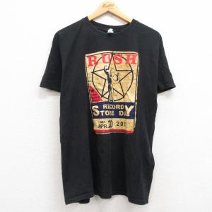 XL/古着 半袖 ロック バンド Tシャツ メンズ ラッシュ コットン クルーネック 黒 ブラック ...