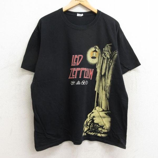 XL/古着 半袖 ロック バンド Tシャツ メンズ レッドツェッペリン コットン クルーネック 黒 ...