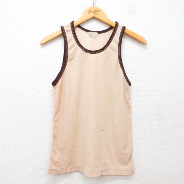 【50%OFF】XL/古着 ビンテージ タンクトップ メンズ 70s 無地 クルーネック ベージュ他...