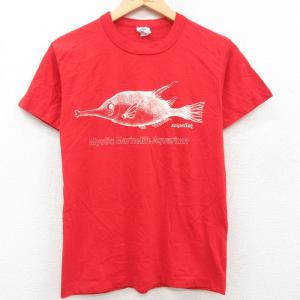 S/古着 半袖 ビンテージ Tシャツ メンズ 80s 魚 クルーネック 赤 レッド 23mar17 ...