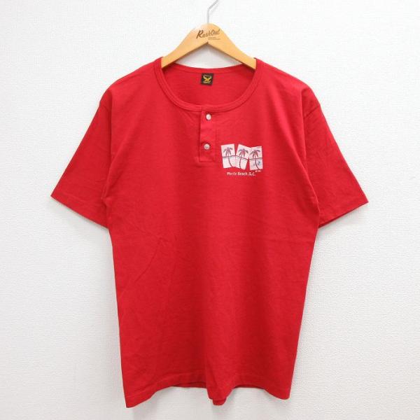 L/古着 半袖 ビンテージ Tシャツ メンズ 80s Myrrle Beach ヤシの木 ヘンリーネ...