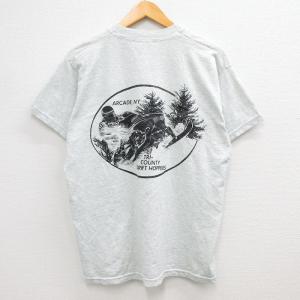 L/古着 半袖 ビンテージ Tシャツ メンズ 00s スノーモービル レーシング クルーネック 薄グ...