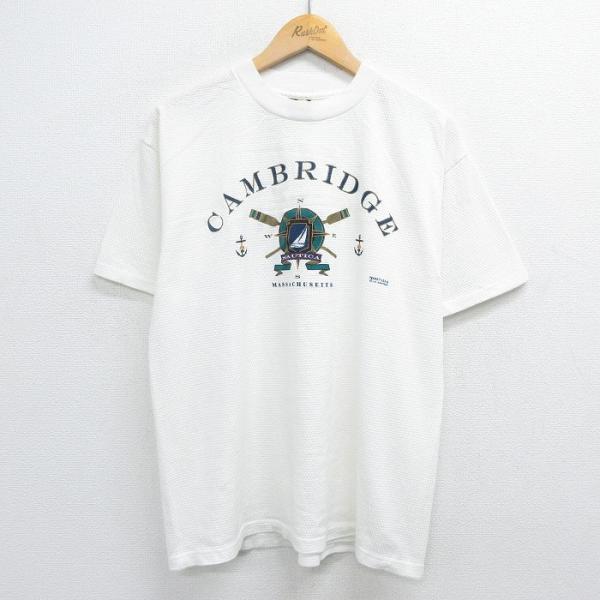 L/古着 半袖 ビンテージ Tシャツ メンズ 90s ケンブリッジ ノーティカ 船 クルーネック 白...