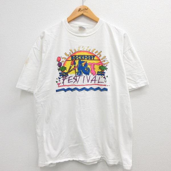 XL/古着 ヘインズ 半袖 ビンテージ Tシャツ メンズ 90s ROCKPORT ART Fest...