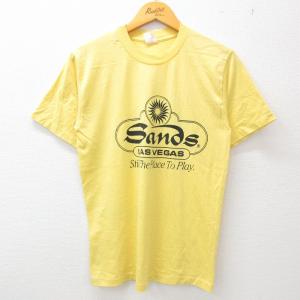 M/古着 半袖 ビンテージ Tシャツ メンズ 80s ラスベガス Sands クルーネック 黄 イエ...