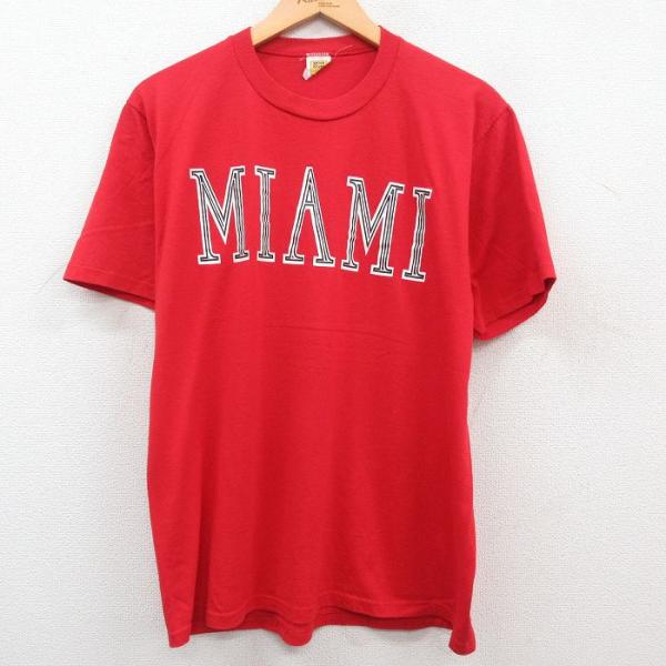 XL/古着 半袖 ビンテージ Tシャツ メンズ 80s マイアミ クルーネック 赤 レッド 23ma...
