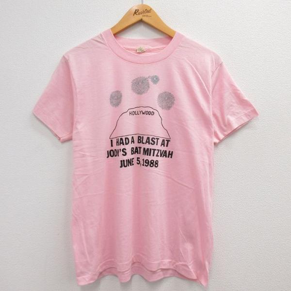 L/古着 半袖 ビンテージ Tシャツ メンズ 80s ハリウッド I HAD A BREST ピンク...