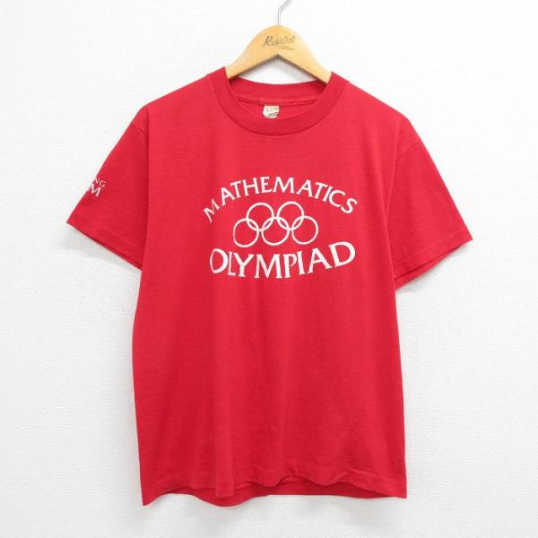L/古着 半袖 ビンテージ Tシャツ メンズ 80s 数学 オリンピック クルーネック 赤 レッド ...