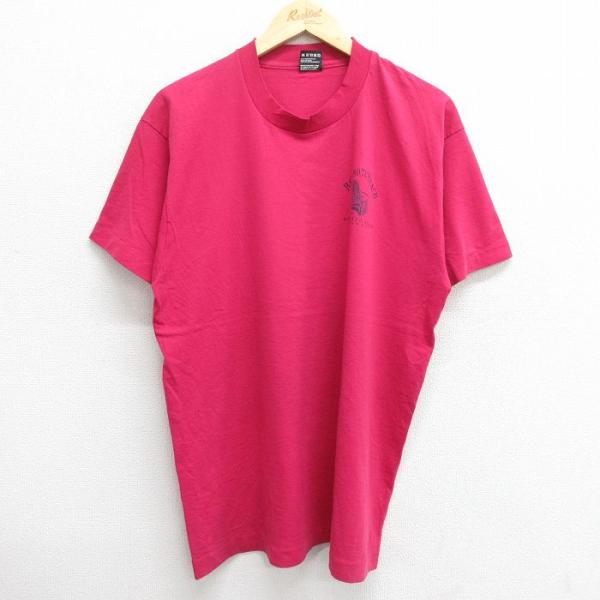 L/古着 半袖 ビンテージ Tシャツ メンズ 90s リホーボスビーチ イス クルーネック 濃ピンク...