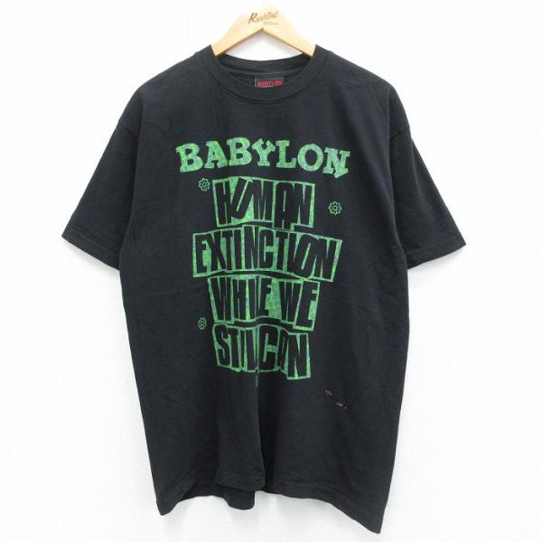 XL/古着 半袖 ビンテージ Tシャツ メンズ 00s BABYLON コットン クルーネック 黒 ...
