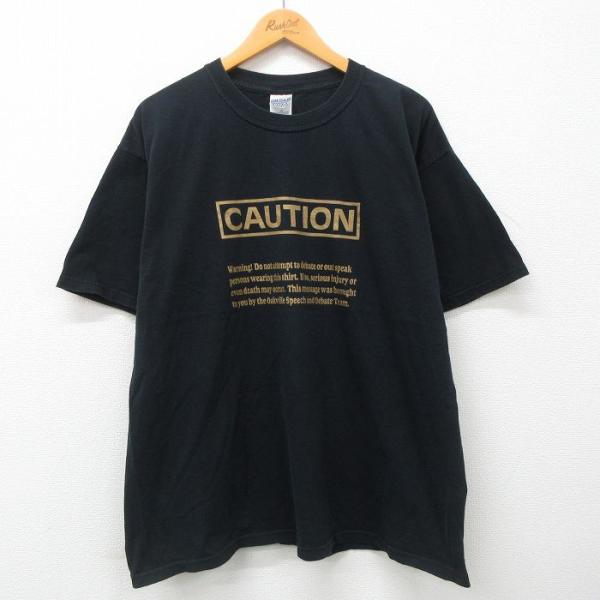 XL/古着 半袖 ビンテージ Tシャツ メンズ 00s CAUTION メッセージ 大きいサイズ コ...