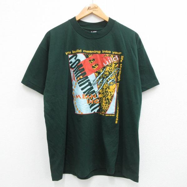 XL/古着 半袖 ビンテージ Tシャツ メンズ 90s Build life クルーネック 緑 グリ...