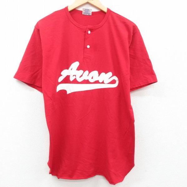 L/古着 半袖 ビンテージ Tシャツ メンズ 00s Auon ヘンリーネック 赤 レッド 23ju...