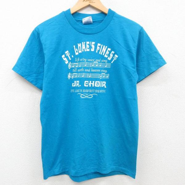 M/古着 ヘインズ 半袖 ビンテージ Tシャツ メンズ 90s 音符 クルーネック 水色 23jul...