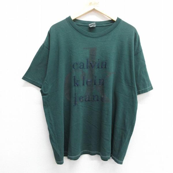 XL/古着 カルバンクライン 半袖 ビンテージ Tシャツ メンズ 90s ジーンズ ビッグロゴ 刺繍...