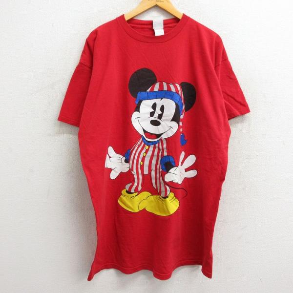 XL/古着 半袖 ビンテージ Tシャツ メンズ 90s ディズニー ミッキー 大きいサイズ ロング丈...