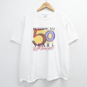 XL/古着 半袖 ビンテージ Tシャツ メンズ 90s IT took ME 50 YEARS 大きいサイズ コットン クルーネック 白 ホワイト 23sep02 中古｜古着屋RushOut