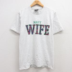 M/古着 半袖 ビンテージ Tシャツ メンズ 90s NAVY WIFE コットン クルーネック 薄グレー 霜降り 24feb16 中古｜古着屋RushOut