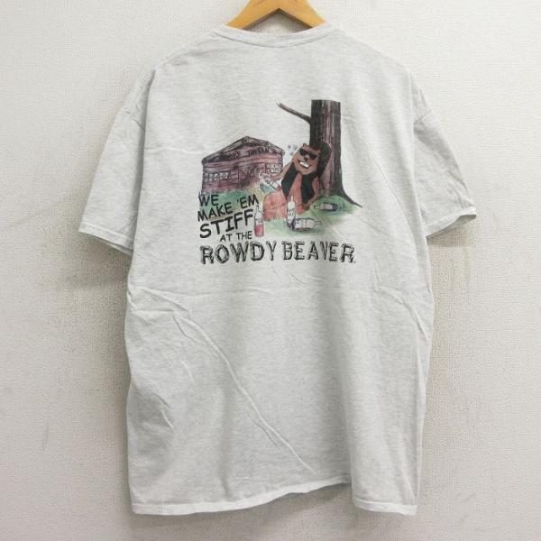 XL/古着 半袖 ビンテージ Tシャツ メンズ 00s ROWDY ビーバー クルーネック 薄グレー...