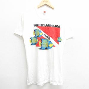 M/古着 半袖 ビンテージ Tシャツ メンズ 90s ジャマイカ ダイビング 魚 クルーネック 白 ...