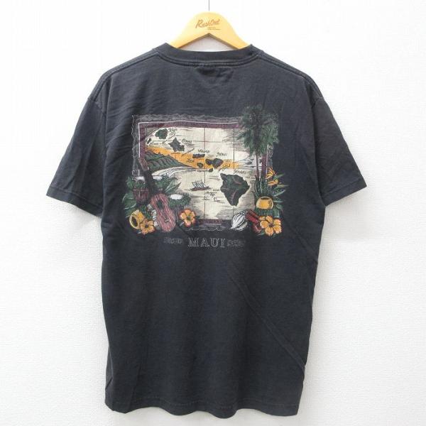 L/古着 半袖 ビンテージ Tシャツ メンズ 00s マウイ ヤシの木 ハイビスカス コットン クル...