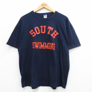 XL/古着 ラッセル 半袖 ビンテージ Tシャツ メンズ 80s スイミング 大きいサイズ　クルーネ...