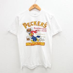 M/古着 フルーツオブザルーム 半袖 ビンテージ Tシャツ メンズ 00s PECKERS ビール ハンバーガー ウッドペッカー クルーネック 白 ホワイト