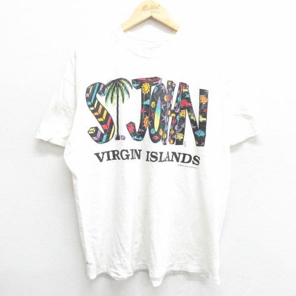 XL/古着 ヘインズ 半袖 ビンテージ Tシャツ メンズ 90s セントジョン島 ヤシの木 魚 大き...