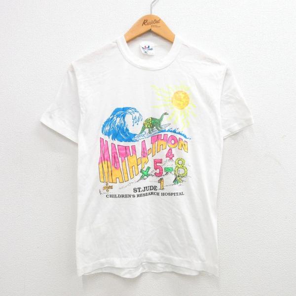 M/古着 半袖 ビンテージ Tシャツ メンズ 90s 恐竜 太陽 セントジャッジ クルーネック 白 ...