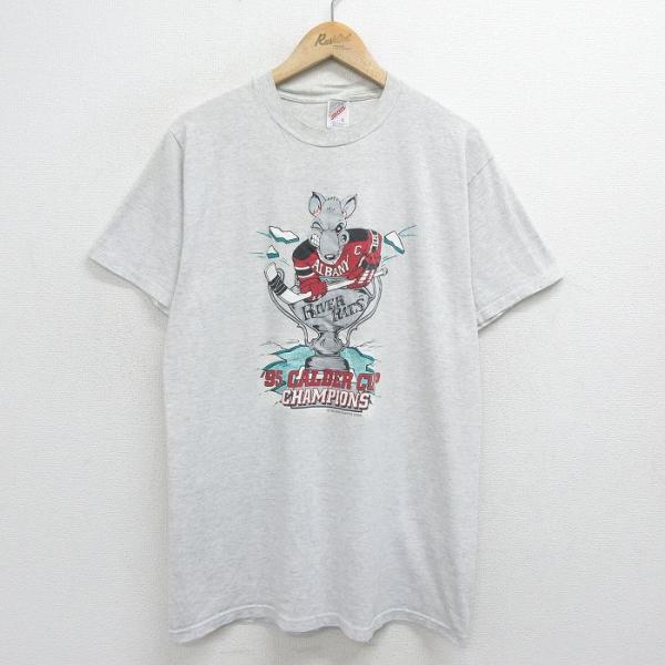 L/古着 ジャージーズ 半袖 ビンテージ Tシャツ メンズ 90s ネズミ アイスホッケー クルーネ...