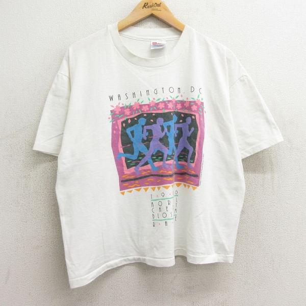 XL/古着 ヘインズ 半袖 ビンテージ Tシャツ メンズ 90s ワシントンDC マラソン クルーネ...