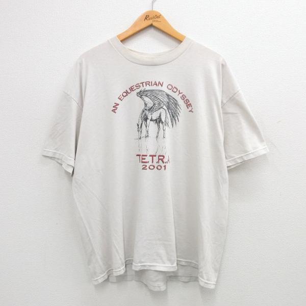 XL/古着 ヘインズ 半袖 ビンテージ Tシャツ メンズ 00s 馬 大きいサイズ クルーネック 白...