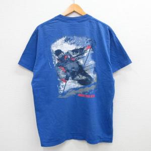 XL/古着 半袖 ビンテージ Tシャツ メンズ 90s スキー 胸ポケット付き コットン クルーネック 青 ブルー spe 24apr06 中古｜