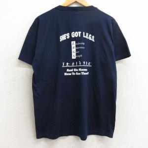 L/古着 ラッセル 半袖 ビンテージ Tシャツ メンズ 90s ハンター カレッジ LEGS クルーネック 紺 ネイビー spe 24apr09 中古