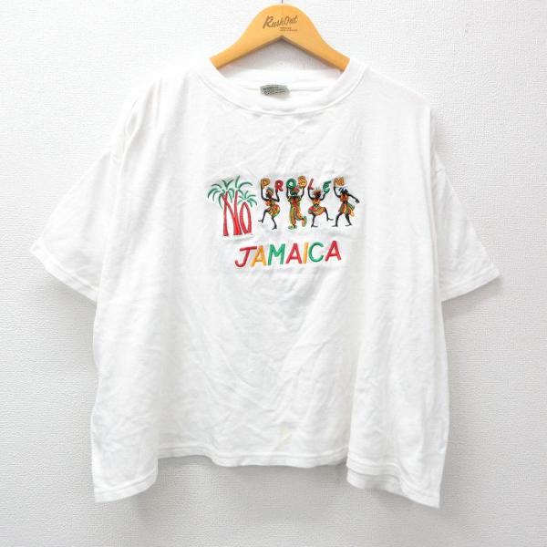XL/古着 半袖 ビンテージ Tシャツ メンズ 00s ジャマイカ 刺繍 コットン クルーネック 白...