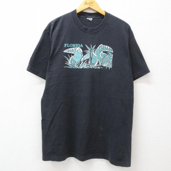 XL/古着 半袖 ビンテージ Tシャツ メンズ 90s 鳥 フロリダ クルーネック 黒 ブラック 2...