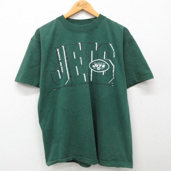 L/古着 マジェスティック 半袖 ビンテージ Tシャツ メンズ 90s NFL ニューヨークジェッツ...