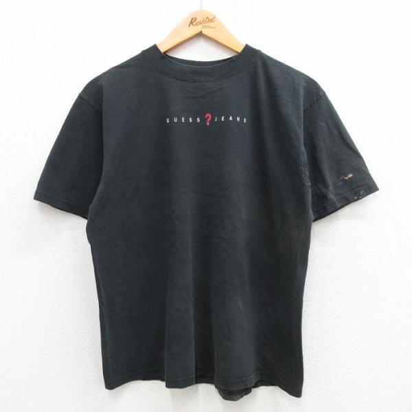 L/古着 ゲス GUESS 半袖 ビンテージ Tシャツ メンズ 90s ワンポイントロゴ コットン ...