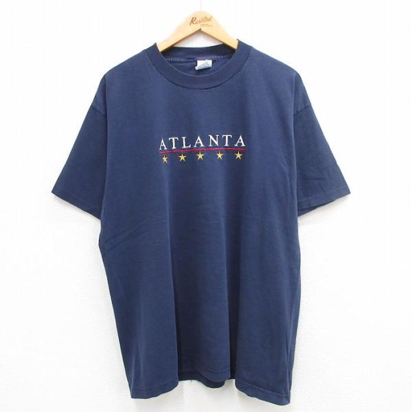 XL/古着 半袖 ビンテージ Tシャツ メンズ 90s アトランタ 刺繍 大きいサイズ コットン ク...