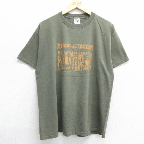 XL/古着 半袖 ビンテージ Tシャツ メンズ 00s ペンシルベニア コットン クルーネック 緑系...