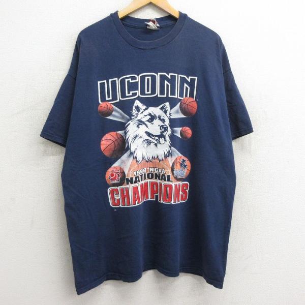 XL/古着 半袖 ビンテージ Tシャツ メンズ 90s コネチカットハスキーズ バスケットボール 大...